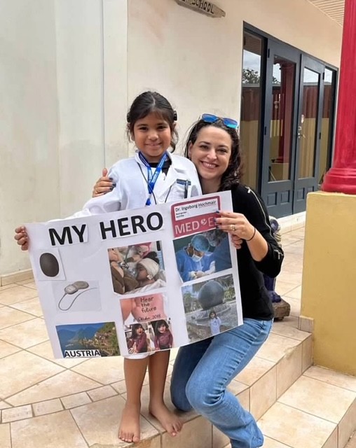 Chanelle and her rehabilitation therapist in Aruba